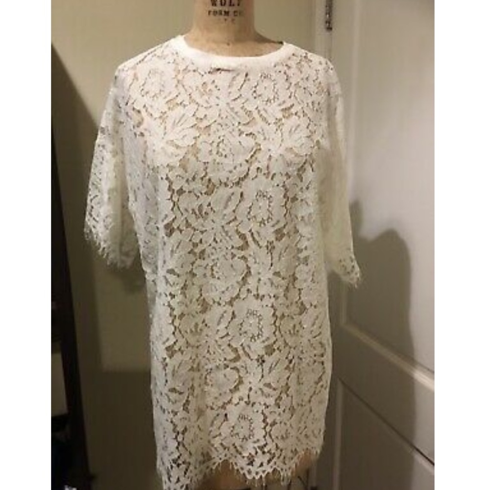 NEW ZARA LONG LACE BLOUSE  WHITE SIZE S